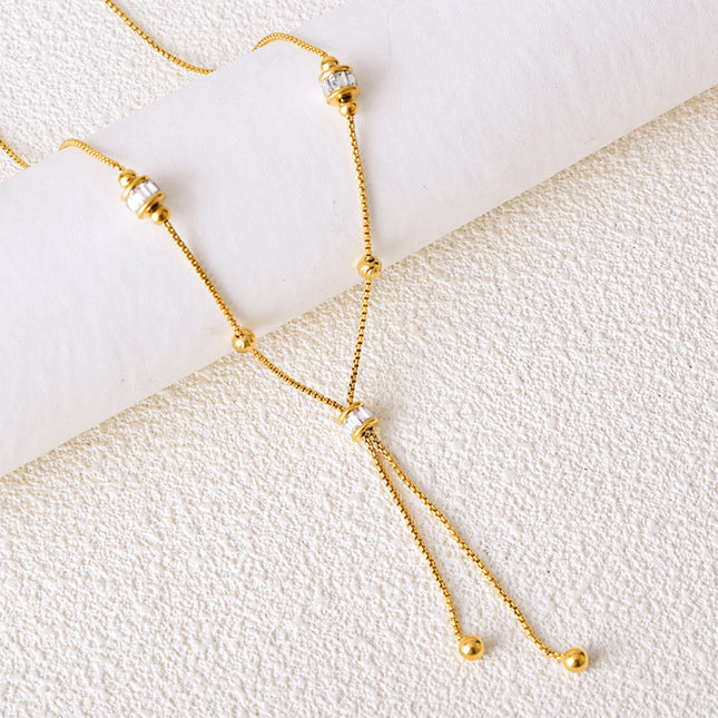 Collar De Clavícula Con Cuentas De Suerte, Acero De Titanio Y Oro 18K