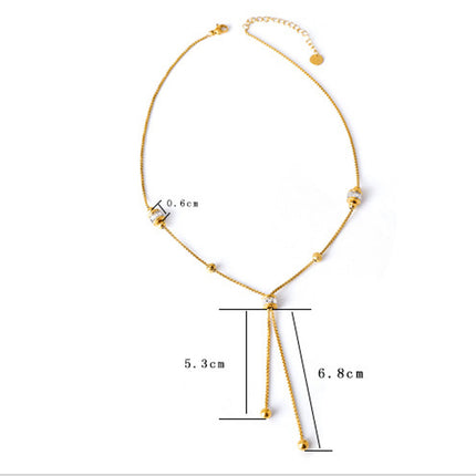 Collar De Clavícula Con Cuentas De Suerte, Acero De Titanio Y Oro 18K
