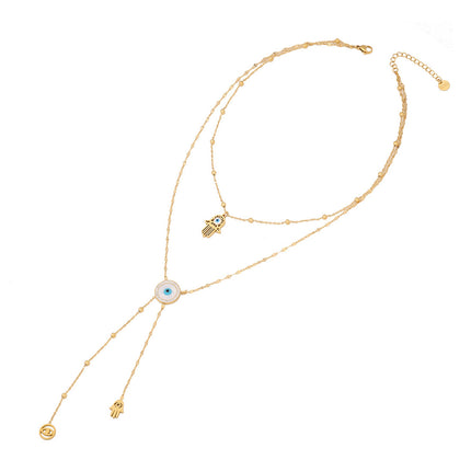 Collar Colgante De Ojo Del Diablo y Palma Enchapado Oro 18K Estilo Simple