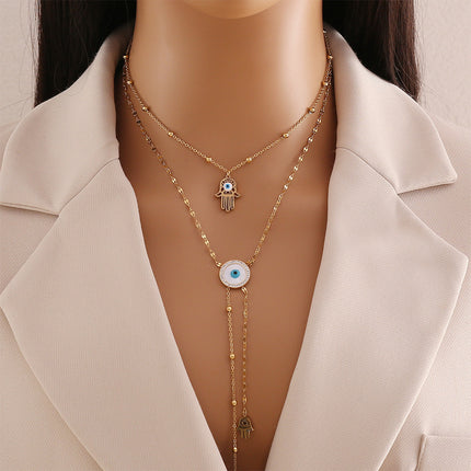 Collar Colgante De Ojo Del Diablo y Palma Enchapado Oro 18K Estilo Simple