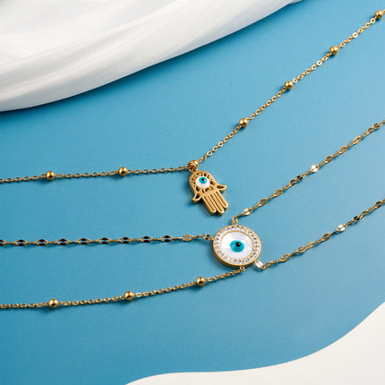 Collar Colgante De Ojo Del Diablo y Palma Enchapado Oro 18K Estilo Simple
