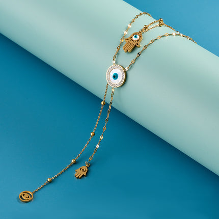 Collar Colgante De Ojo Del Diablo y Palma Enchapado Oro 18K Estilo Simple