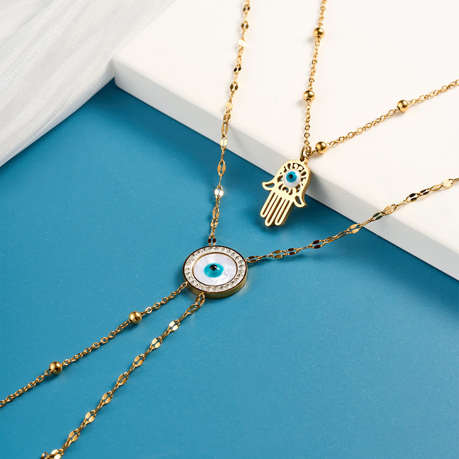 Collar Colgante De Ojo Del Diablo y Palma Enchapado Oro 18K Estilo Simple