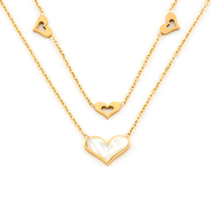Collar De Corazón Doble Capa Acero Titanio Chapado En Oro De 18k Dulce