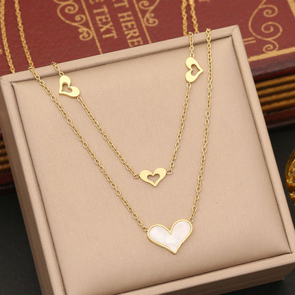 Collar De Corazón Doble Capa Acero Titanio Chapado En Oro De 18k Dulce