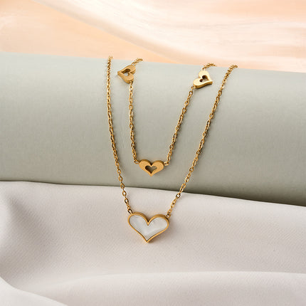 Collar De Corazón Doble Capa Acero Titanio Chapado En Oro De 18k Dulce