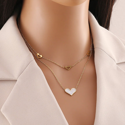 Collar De Corazón Doble Capa Acero Titanio Chapado En Oro De 18k Dulce