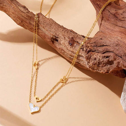 Collar De Corazón Doble Capa Acero Titanio Chapado En Oro De 18k Dulce