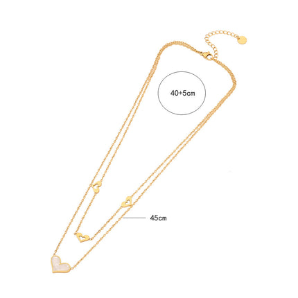 Collar De Corazón Doble Capa Acero Titanio Chapado En Oro De 18k Dulce