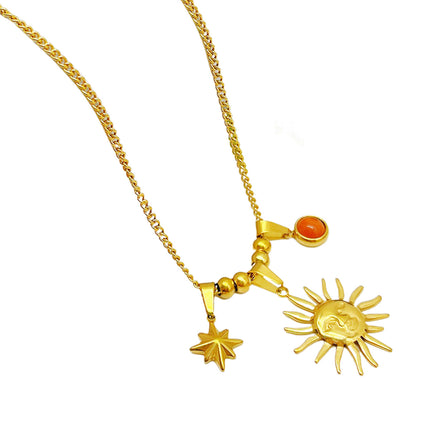 Collar De Acero Titanio Colgante De Sol Estrella Para Mujeres