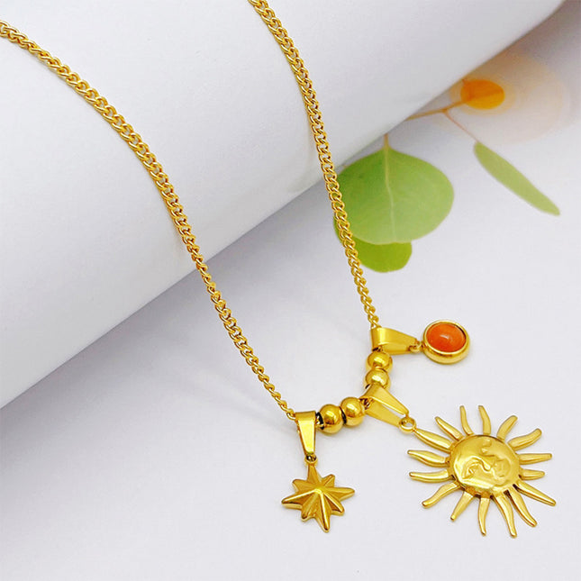 Collar De Acero Titanio Colgante De Sol Estrella Para Mujeres