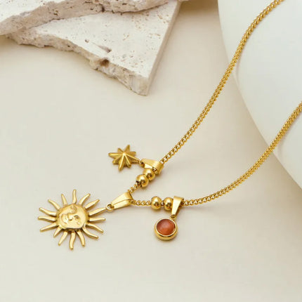 Collar De Acero Titanio Colgante De Sol Estrella Para Mujeres