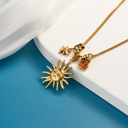 Collar De Acero Titanio Colgante De Sol Estrella Para Mujeres