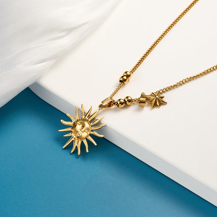 Collar De Acero Titanio Colgante De Sol Estrella Para Mujeres