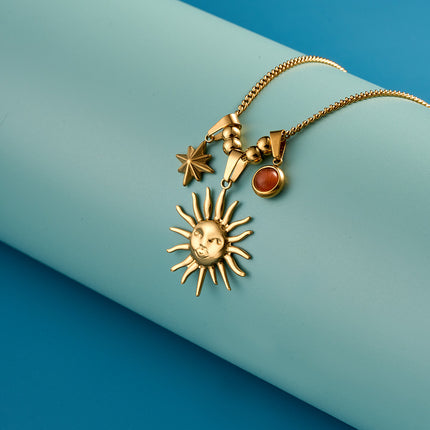 Collar De Acero Titanio Colgante De Sol Estrella Para Mujeres