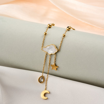 Collar Con Colgante Nube Blanco Con Concha Con Diseño De Estrella Y Luna