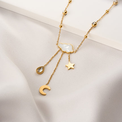 Collar Con Colgante Nube Blanco Con Concha Con Diseño De Estrella Y Luna