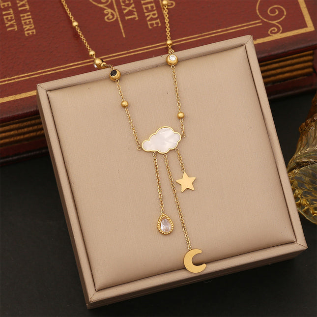 Collar Con Colgante Nube Blanco Con Concha Con Diseño De Estrella Y Luna