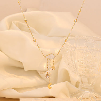 Collar Con Colgante Nube Blanco Con Concha Con Diseño De Estrella Y Luna
