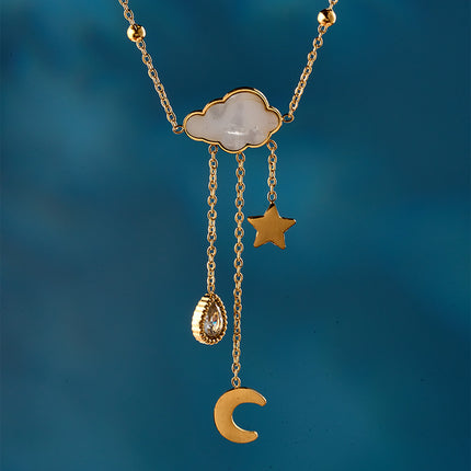 Collar Con Colgante Nube Blanco Con Concha Con Diseño De Estrella Y Luna