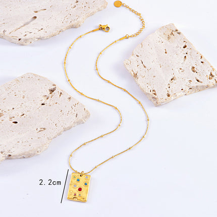 Collar Colgante Retro Cuadrado Embutido Circón Acero Titanio