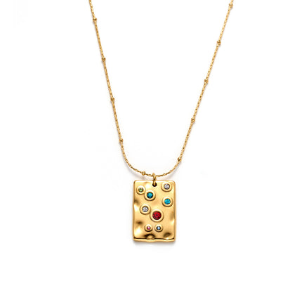 Collar Colgante Retro Cuadrado Embutido Circón Acero Titanio