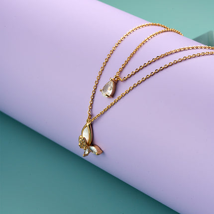 Collares Multicapas Cobre Con Colgante De Mariposa Y Gota De Circonita