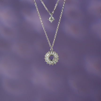 Collar Doble Colgante Elegante Con Diseño De Círculo Hueco Y Circonita