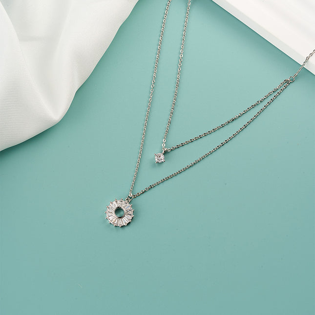 Collar Doble Colgante Elegante Con Diseño De Círculo Hueco Y Circonita