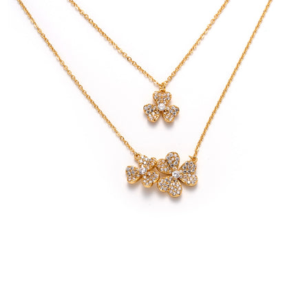 Collar De Doble Capa Con Trébol De Cobre Chapado En Oro 14K Diseño Moderno
