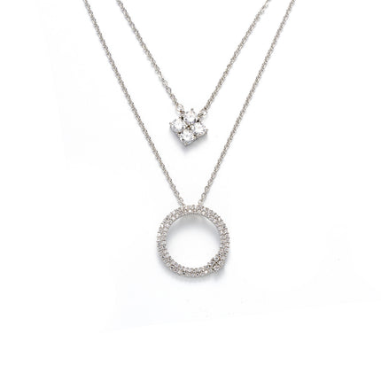 Collar Cobre De Doble Capa Con Círculo Y Cubo De Circonita, Estilo Moderno