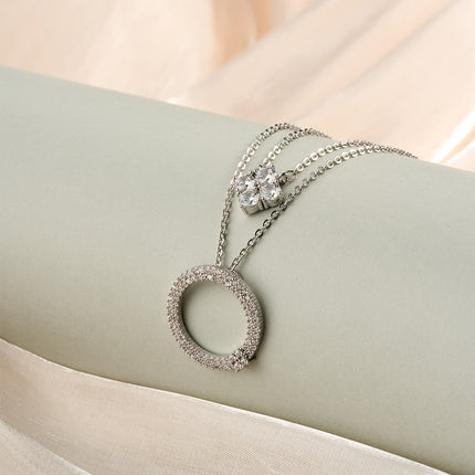 Collar Cobre De Doble Capa Con Círculo Y Cubo De Circonita, Estilo Moderno