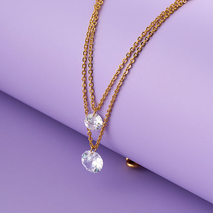 Collar De Multicapas Con Colgantes De Circonita De Diferentes Tamaños