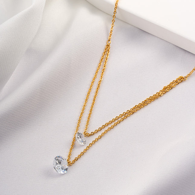 Collar De Multicapas Con Colgantes De Circonita De Diferentes Tamaños