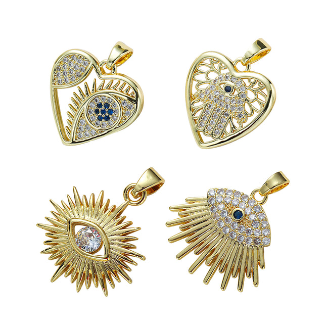 4pcs Set Colgantes De Cobre Chapado En Oro Con Corazón Para Collar