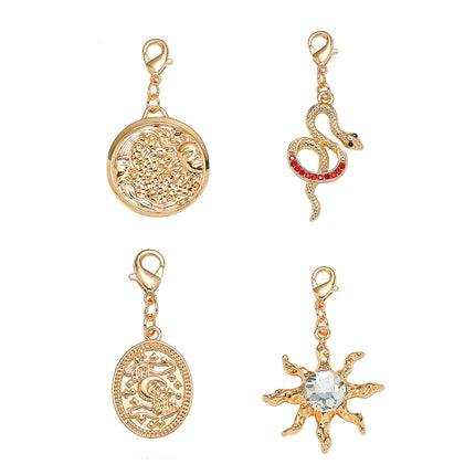 4pcs Set Colgantes De Aleación Con Diseño De Sol Y Redonda Para Collar