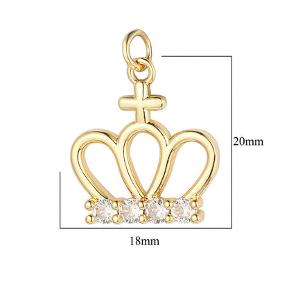 4PCS Set Colgantes De Cobre Con Zirconia: Corona, Luna, Cruz, Triángulo
