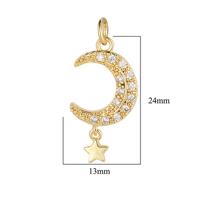4PCS Set Colgantes De Cobre Con Zirconia: Corona, Luna, Cruz, Triángulo