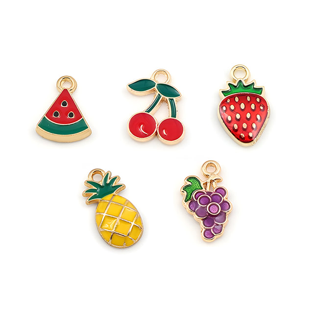 5PCS Set Colgantes Divertidos De Frutas En Aleación: Cerezas, Sandía