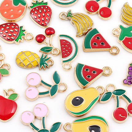 5PCS Set Colgantes Divertidos De Frutas En Aleación: Cerezas, Sandía