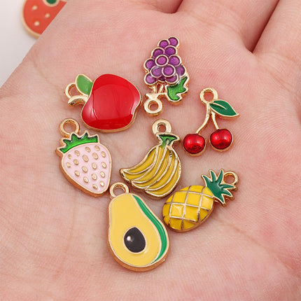 5PCS Set Colgantes Divertidos De Frutas En Aleación: Cerezas, Sandía