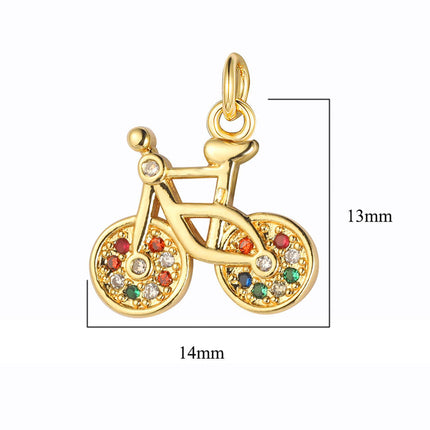 5PCS Kit Colgantes De Cobre Con Zirconia: Flor, Palma, Llave y Bicicleta