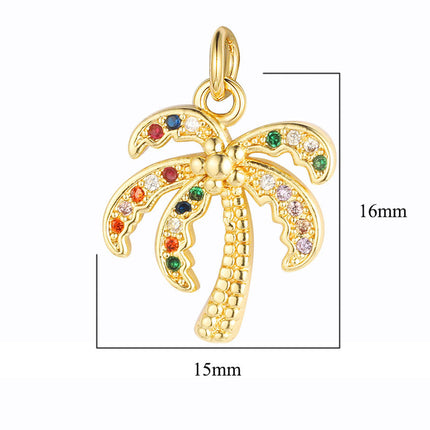5PCS Kit Colgantes De Cobre Con Zirconia: Flor, Palma, Llave y Bicicleta