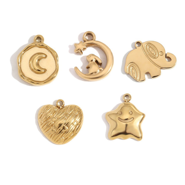 5PCS Kit De Colgantes Vintage Y Elegantes: Luna, Elefante Y Más