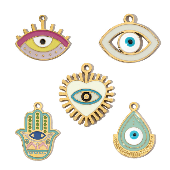 5PCS Set Colgantes De Acero Inoxidable Con Forma De Corazón Y Gota