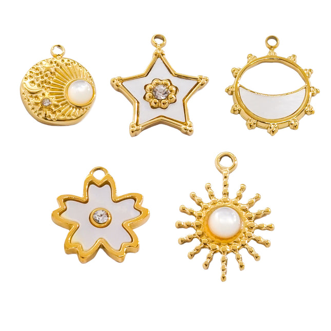 5PCS Kit De Colgantes Elegantes Con Conchas Blancas, Formas Variadas