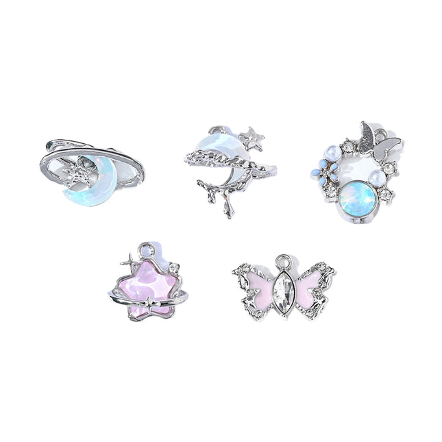 5PCS Set De Colgantes Elegantes De Aleación: Luna, Mariposa, Estrellas