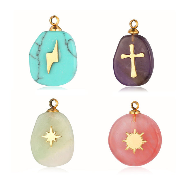 4PCS Set De Colgantes Vintage, Estilo Bohemio Con Piedras Naturales