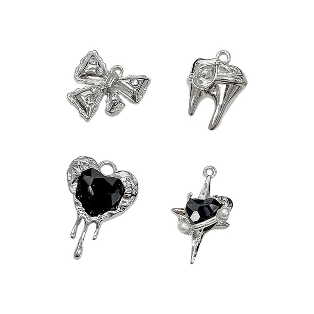 4PCS Set Colgantes Estilo Dark Y2K, Corazón Sangrante, Dientes, Lazo