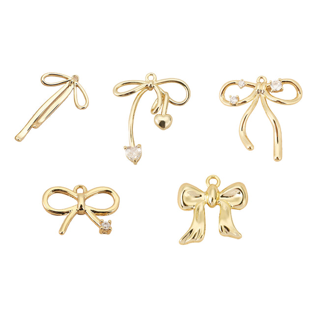 4PCS Set Colgantes de Lazo Dorado, Diferentes Estilos, Acero Inoxidable